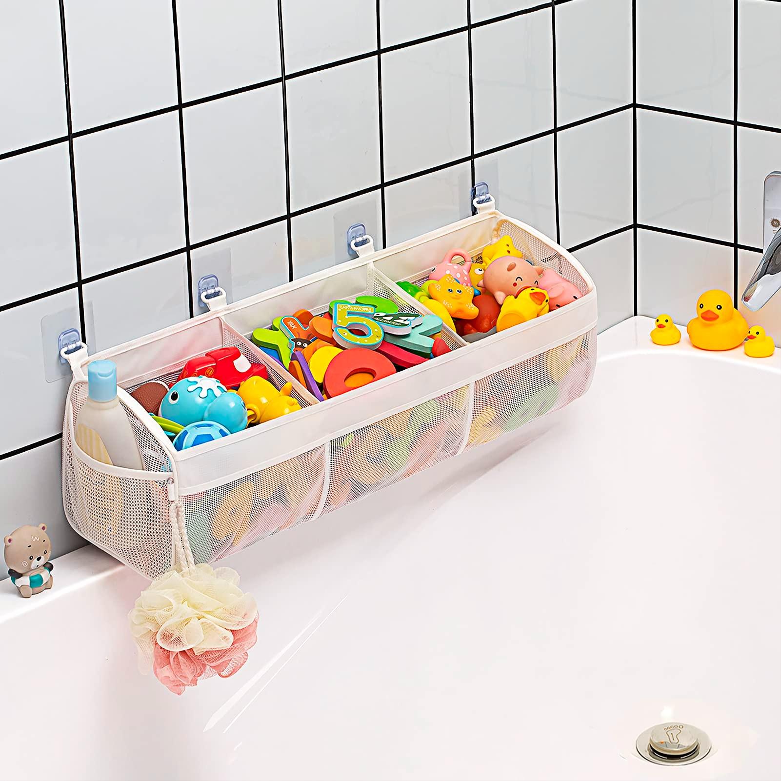 Original Three-Compartment Horizontal Bathtub Toy Storage Rack, Wide Opening Design, Large Capacity, Easy Access and Organization