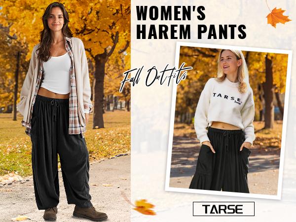 TARSE Womens Linen Blend Wide Leg Pants Oversize Casual Loose Fit Beach Palazzo Harem Pants with Pockets Vacation summer outfits  Womenswear