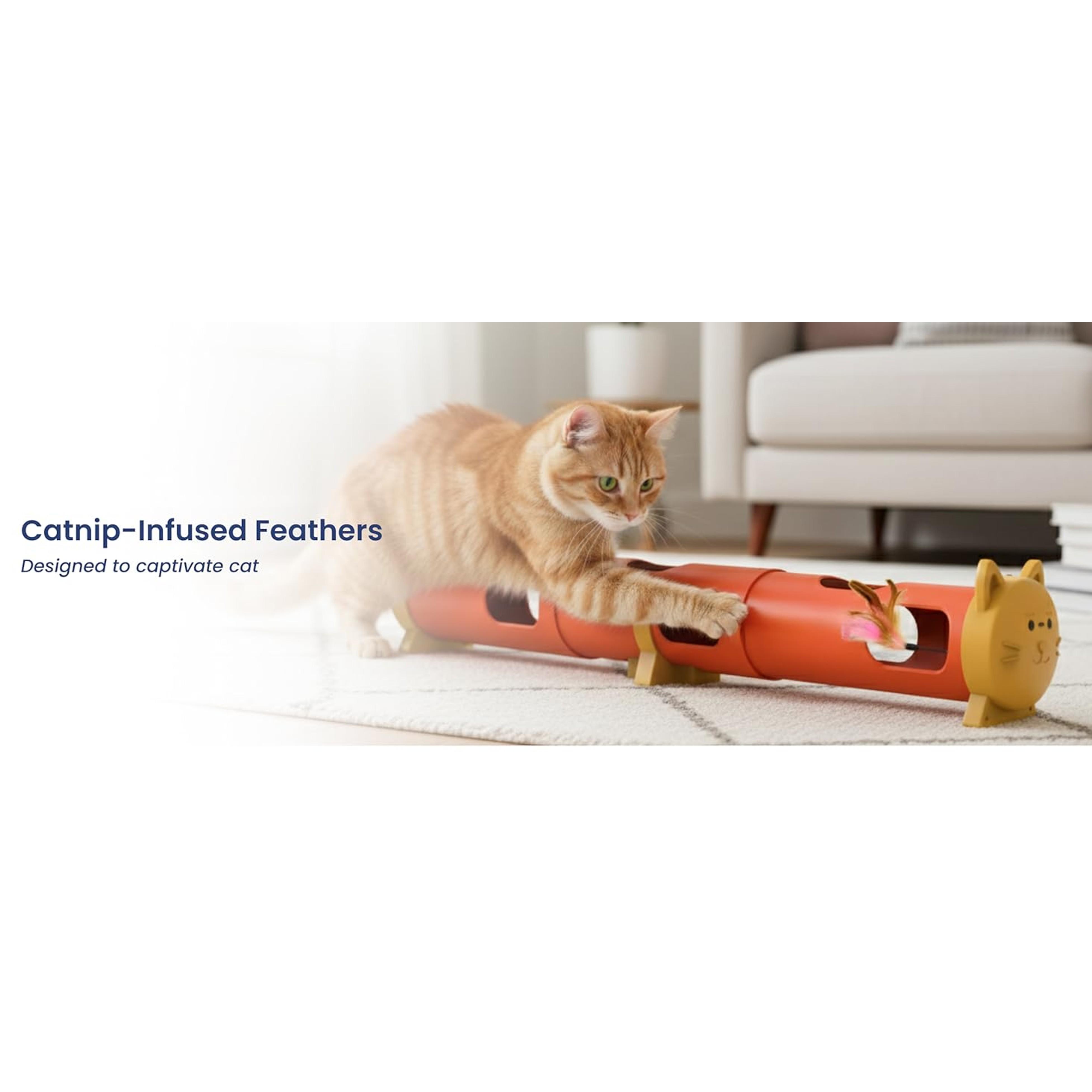 Electric Feather Teaser Tube Cat Toy, Interactive Automatic Cat Toy for Indoor Cats, Smart Random Feather Play, Long Battery Life, Pet-Safe Materials (Large)