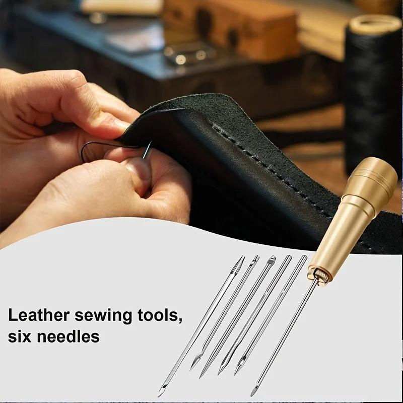 4-Piece Leather Sewing Awl Set, Straight and Bent Needles, Handmade Shoe Repair Tools, Ideal for Leather Crafting and Maintenance