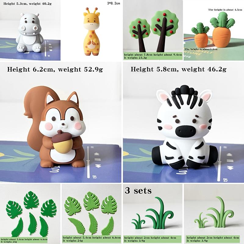 Animal System Forest Theme Kids Boy Birthday Cake Decorations, Cartoon Animals Zebra Hippo Squirrel Monkey Rabbit Elephant Baby Birthday Insert, Home Ornament