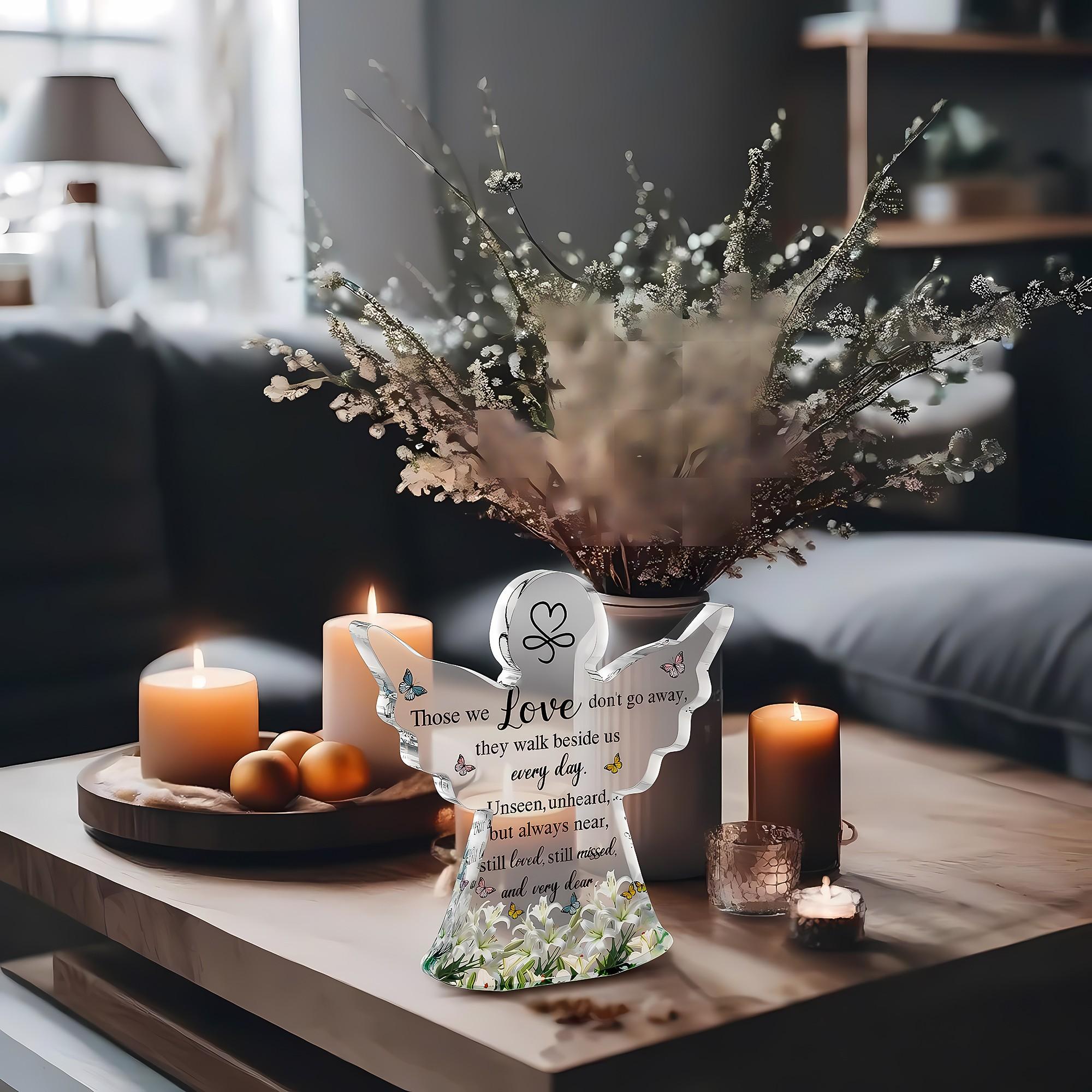 Sympathy Memorial Acrylic Angel Plaque Gift, Inspirational Bereavement Decor, Mini Room Home Decoration, Mothers Day Birthday Present