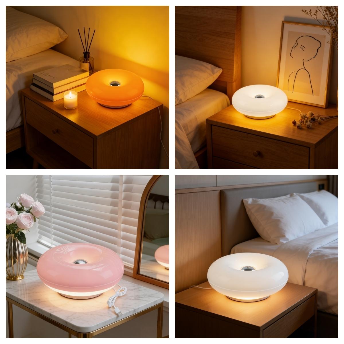 Modern Donut Table Light, LED Bedside Desk Light, USB Charging Touch Switch, Three-Tone Dimming Atmosphere Lamp, Durable Plastic Shade