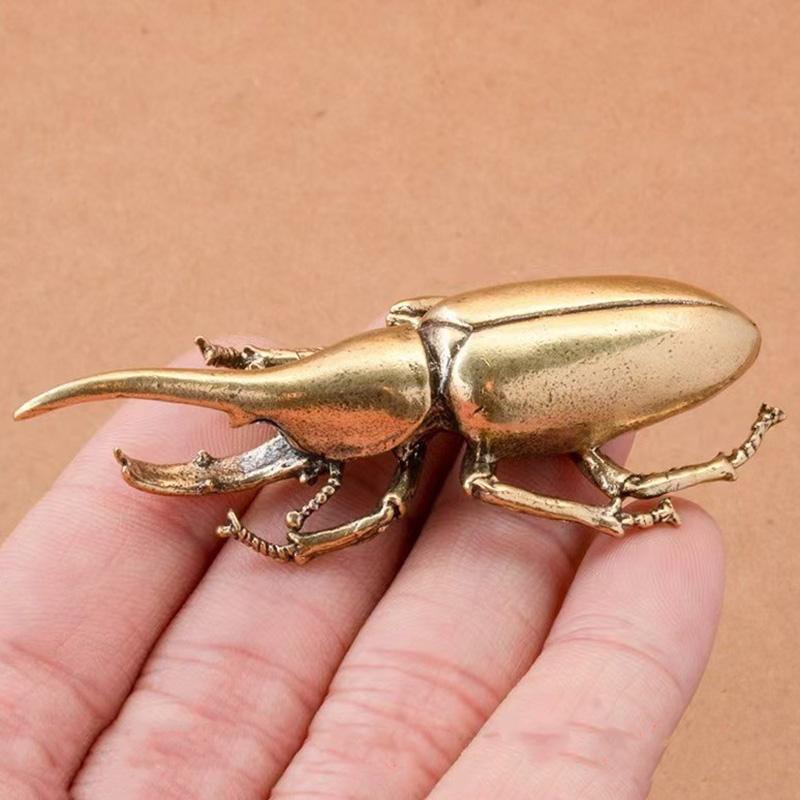 Vintage Bronze Beetle Miniature Figurine, Decorative Sculptures, Brass Insect Tea Pet, Indoor Outdoor Home Decor, Desktop Ornament, Collectible Item