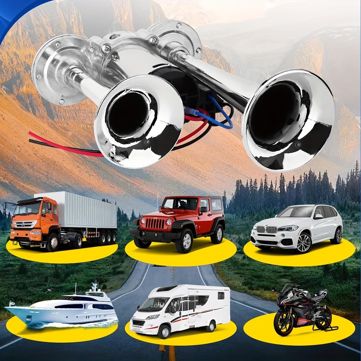 2025 Upgraded 12V 130DB Air Horn Dual Horn, Horn Kit with Air Compressor,Dual Electric Air Horns Kit with Compressor for Vehicles Trucks Pickup Trains Lorrys SUVs Cars Boats (12V SilverBlack) Alarm for Home Security,