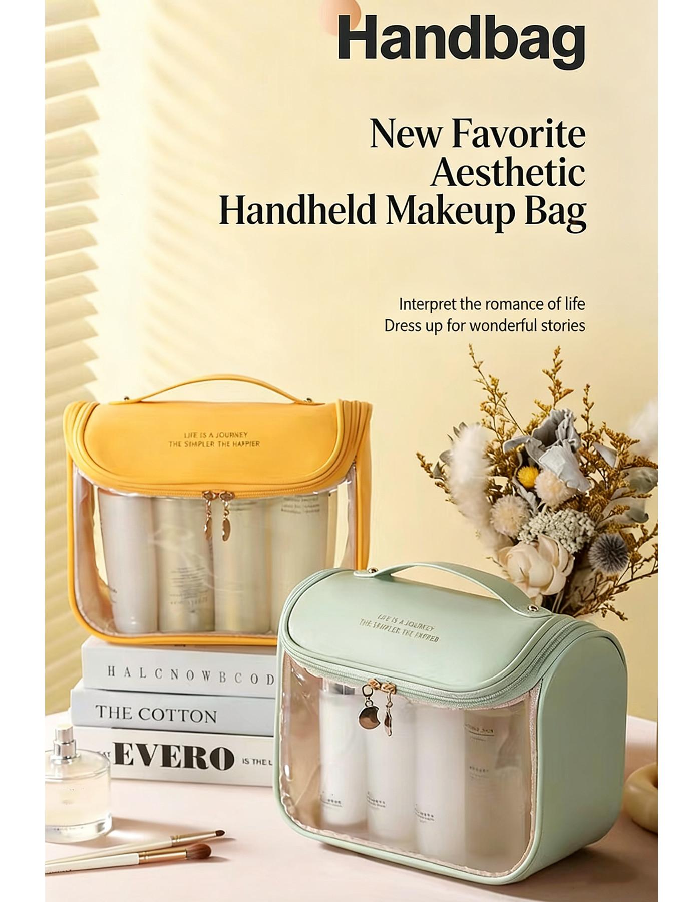 Portable Multi-Functional Transparent Makeup Bag, Travel Organizer, Daily Use, Waterproof Cube Design, Large Capacity Storage Bag