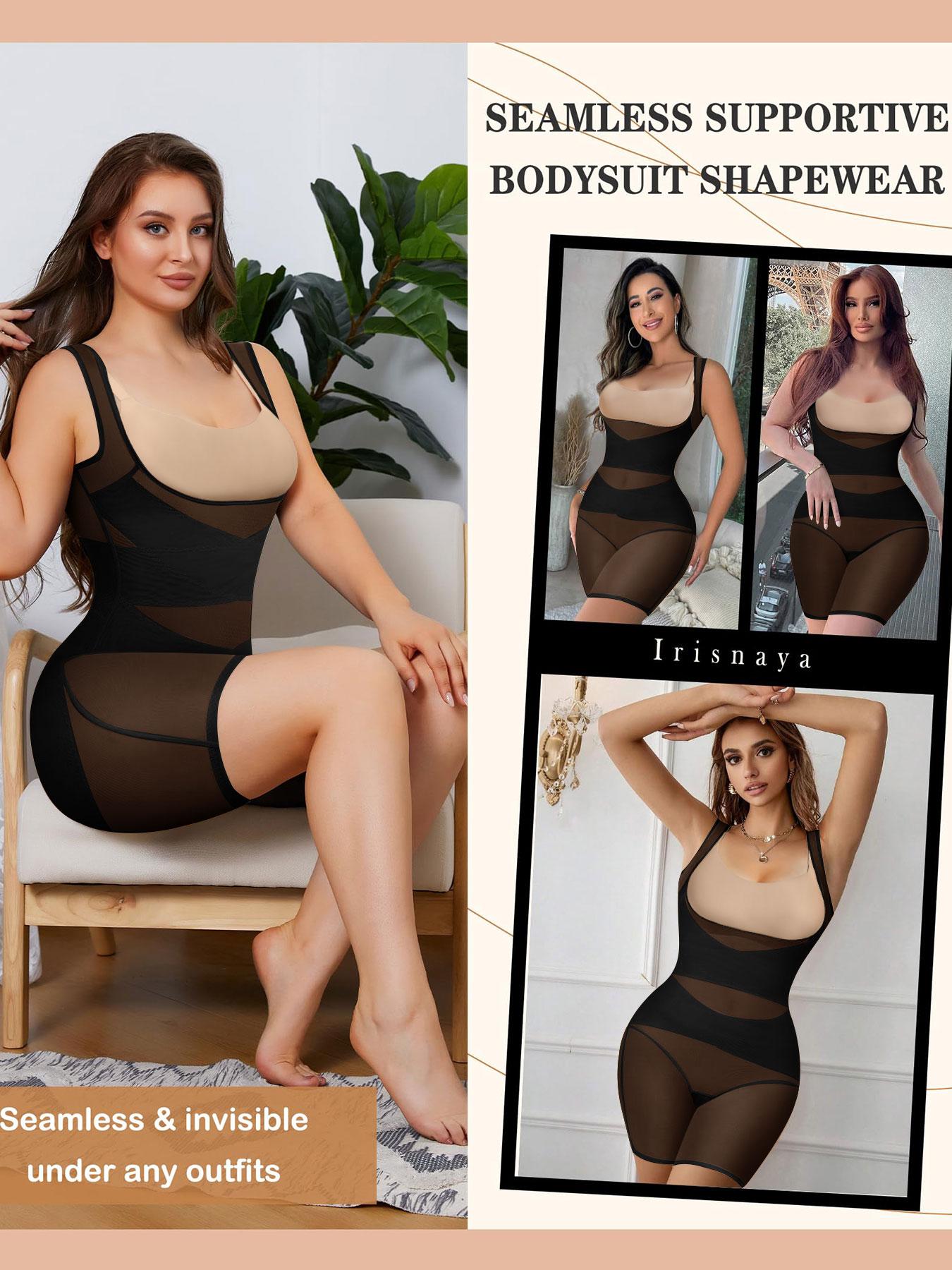 Plus Size Women's Shapewear Bodysuit, High Elasticity Mesh Fabric, Breathable & Invisible, All-Season Wear, Push-Up & Tummy Control Design, Womenswear