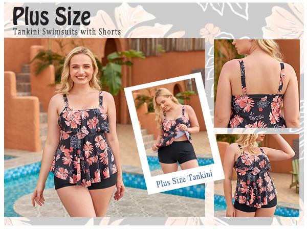 Yonique Women's Plus Size Tankini Swimsuits with Shorts Two Piece Bathing Suits Ruffle Swimsuits Tummy Control Swimwear
