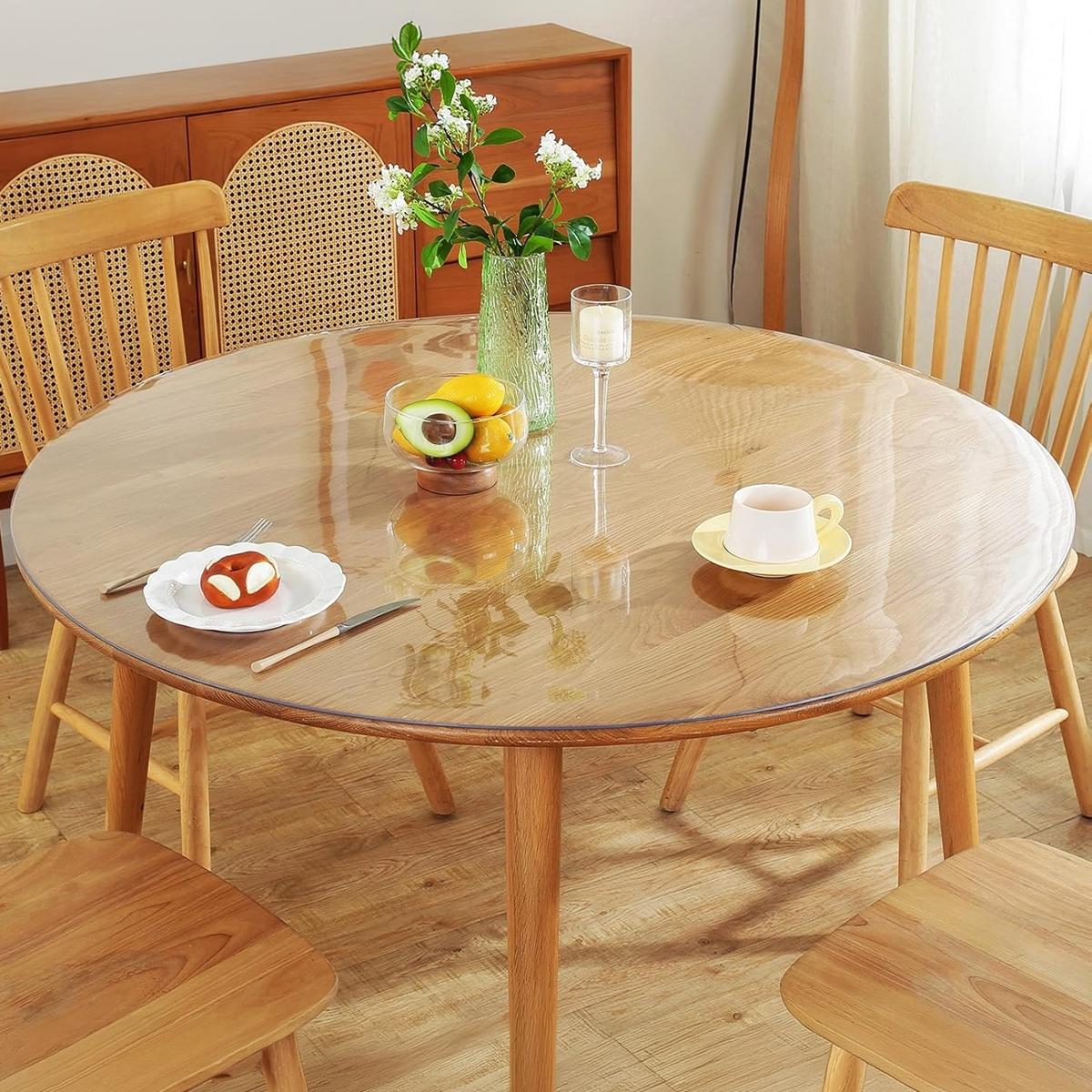 Soft Glass PVC Transparent Tablecloth, Waterproof Oil-Resistant Heat-Proof Easy Clean, Round Dining Table Mat, Coffee Table Protector Pad