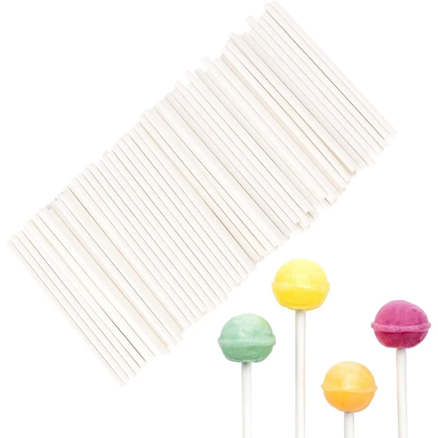 100 Pcs 3-In Paper Sticks, White Lollipop Sticks for Cake Pops, Homemade Rainbow Candy, Chocolate Cookie Cake Topper Dessert Treats