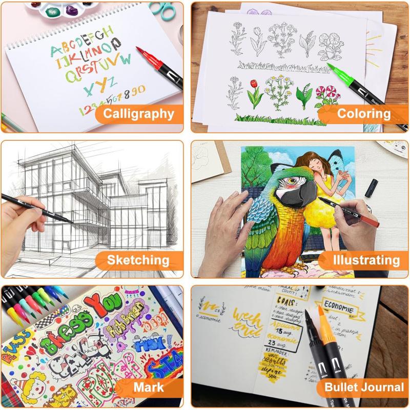 Art Supplier Dual Brush Markers Pens, Artist Coloring Marker Set, Fineliner & Brush Tip Pen with Premium Case for Adults Coloring Books Journal, Drawing, Doodlin, Art Supplies, Art Materials