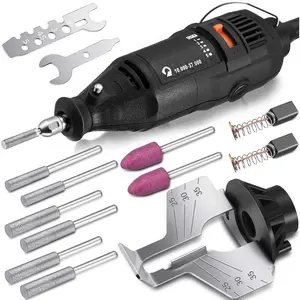 Electric Chainsaw Sharpener Kit 180W Power Chain Saw Sharpen Tool Set with 6 Diamond Sharpening Wheels, Angle Attachment, Wrench for Sharpening Outdoor Gardening Tool 5 Speed Setting, 8000~35000 RPM