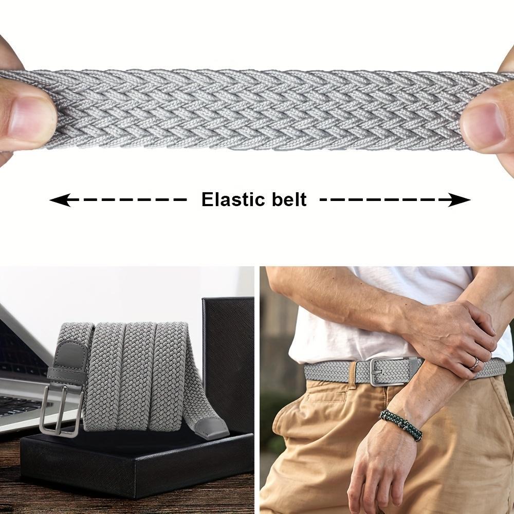 2 Pack Elastic Woven Golf Belts for Men, Stretch Fabric Casual Belts, Adjustable Braided Belts for Jeans Outdoor