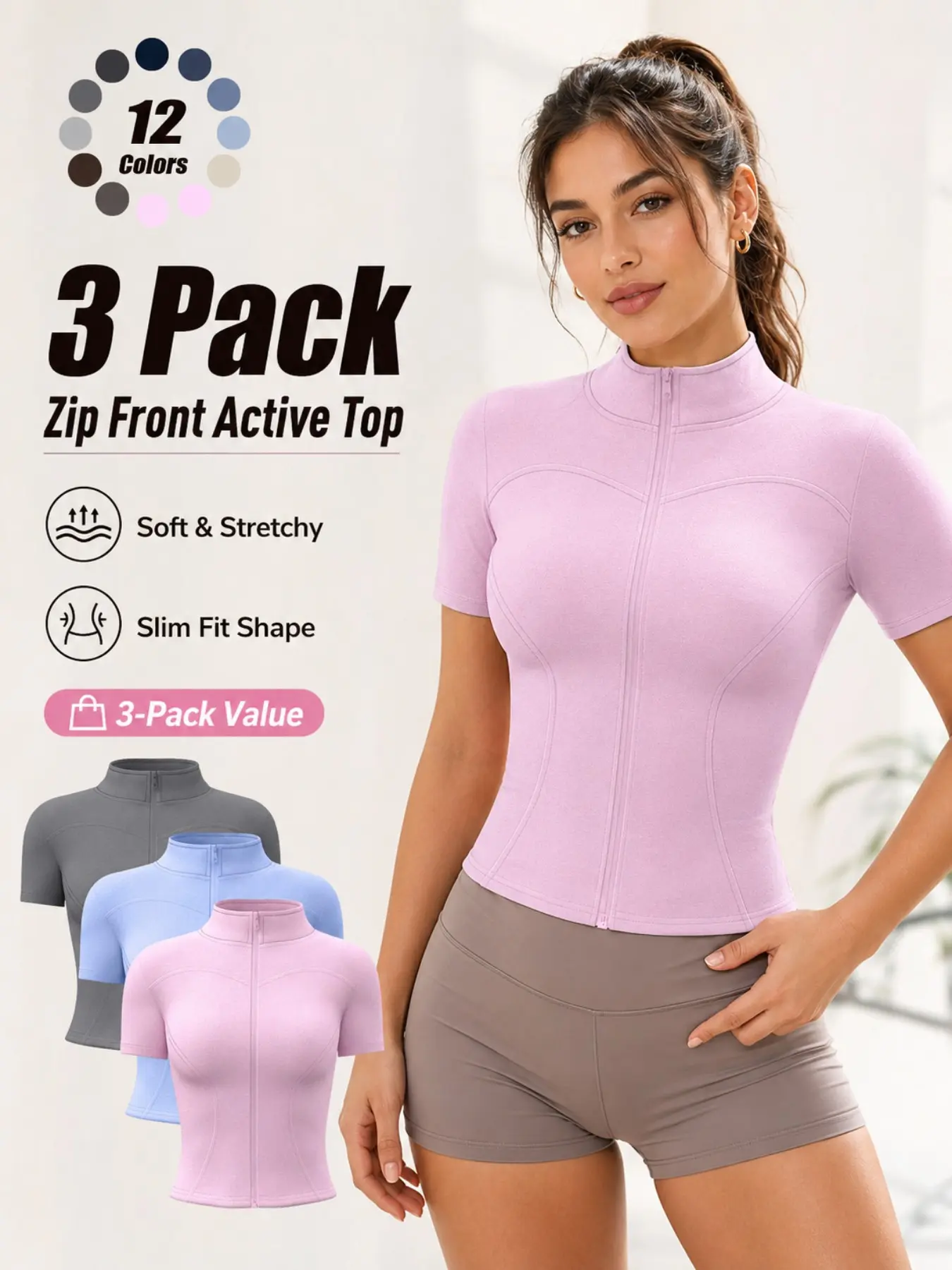 Women Short Sleeve Zip Up Jacket, Stand Collar Cardigan, High Elastic Quick Dry Naked Feel Fitness Coat, Slim Fit Zipper Running Yoga Athletic Outerwear, Workout Clothes