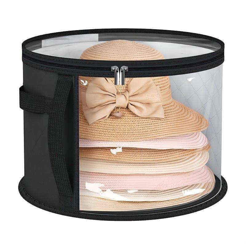 Extra Large Hat Storage Box, Foldable Non-Woven Organizer with Reinforced Handle, Transparent Window, Dual Zipper Design for Hats, Sun Hats, Beach Hats