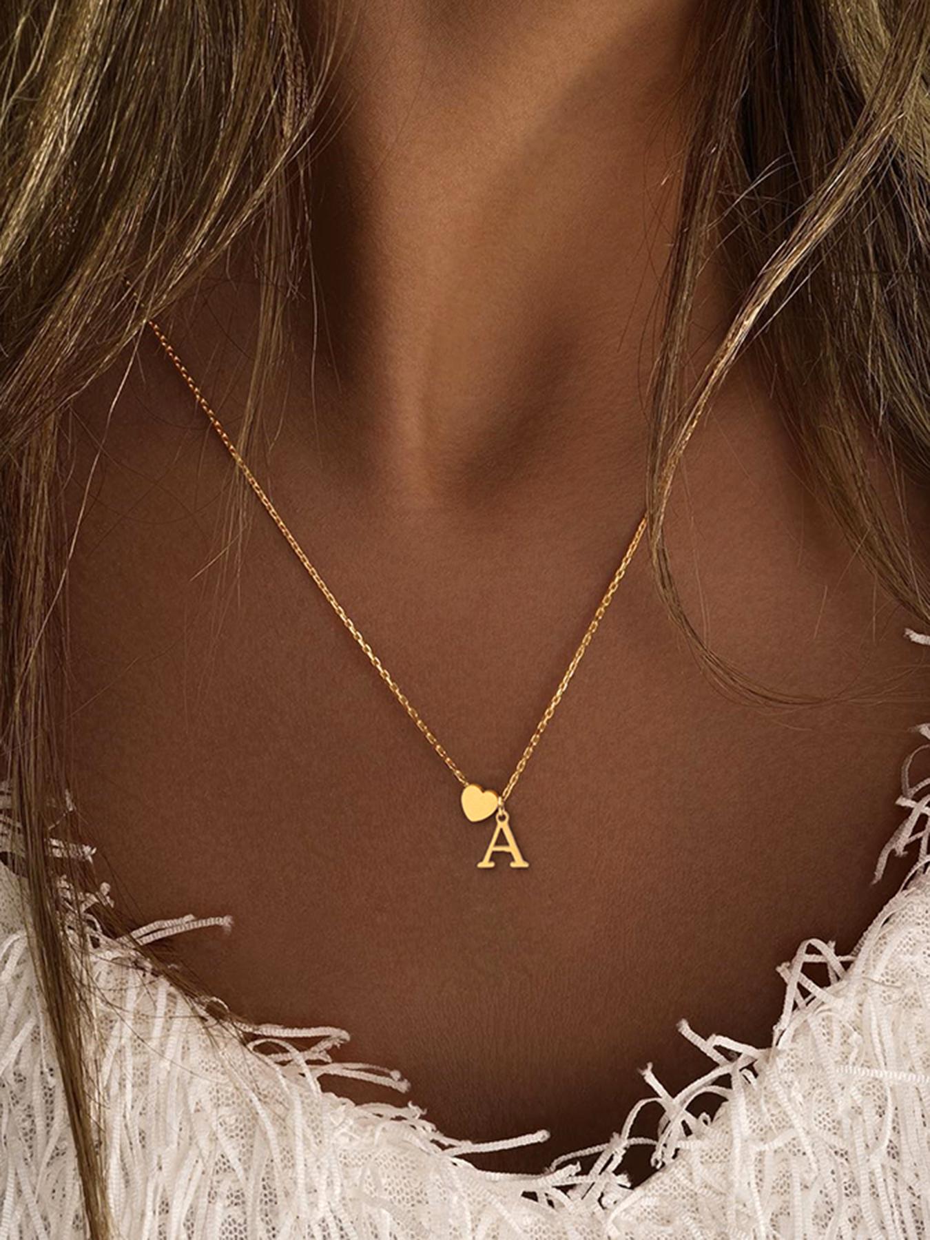 Letter & Heart Charm Necklace for Women, Classic Jewelry for Girls Gift, Fashion Jewelry for Party, Daily Clothing Decor, Exquisite Chain Jewelry for Gift