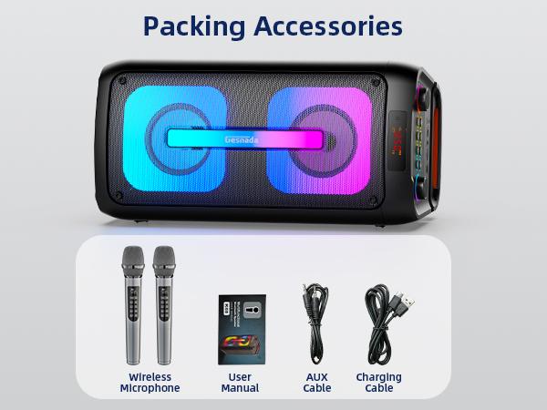 Karaoke Machine for Adults, Portable Bluetooth Speaker with 2 Wireless Microphones, Portable PA System with Disco Lights for Big Party, Outdoor, Ideal Gifts for Family, Music Lover