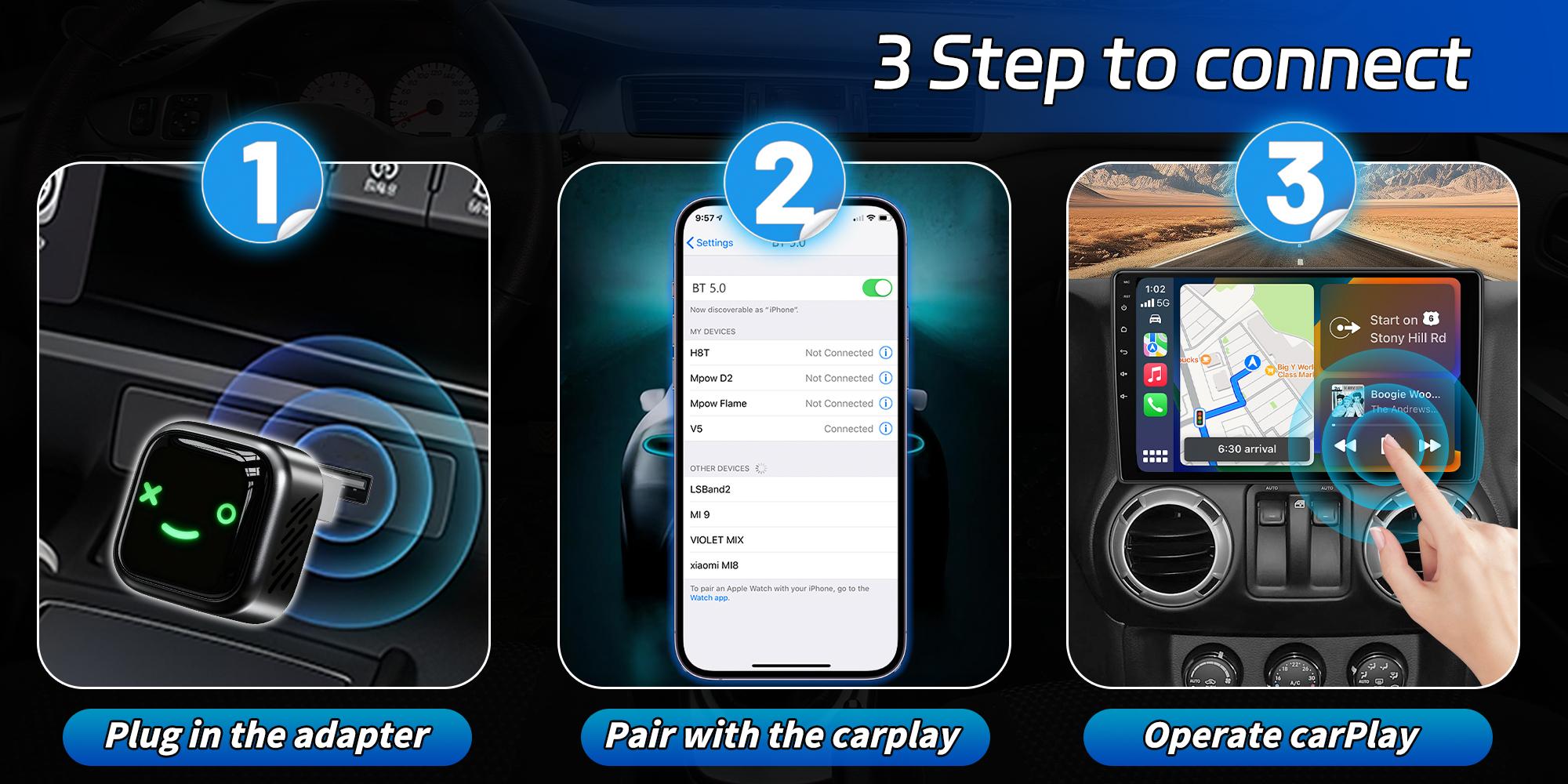 Wireless CarPlay Adapter,Android Auto Wireless Adapter,Auto Adapter,Converts Factory Wired to Wireless,Mini Size,for Apple iOS 10+/Android 11+,With Type-C Adapter,Carplay Dongle