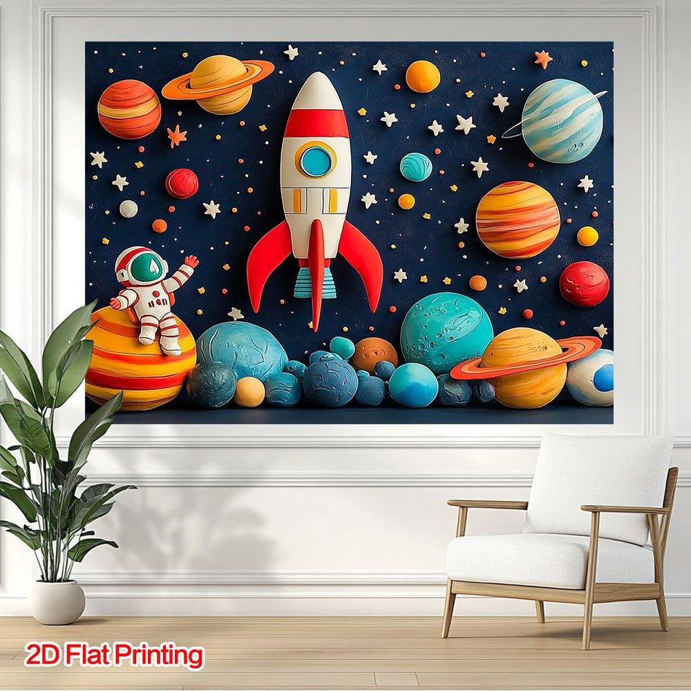 Astronaut Birthday Banner, Rocket, Planet, Space Astronaut, Polyester Decorative Background Cloth, Party Supplies, Home Decoration