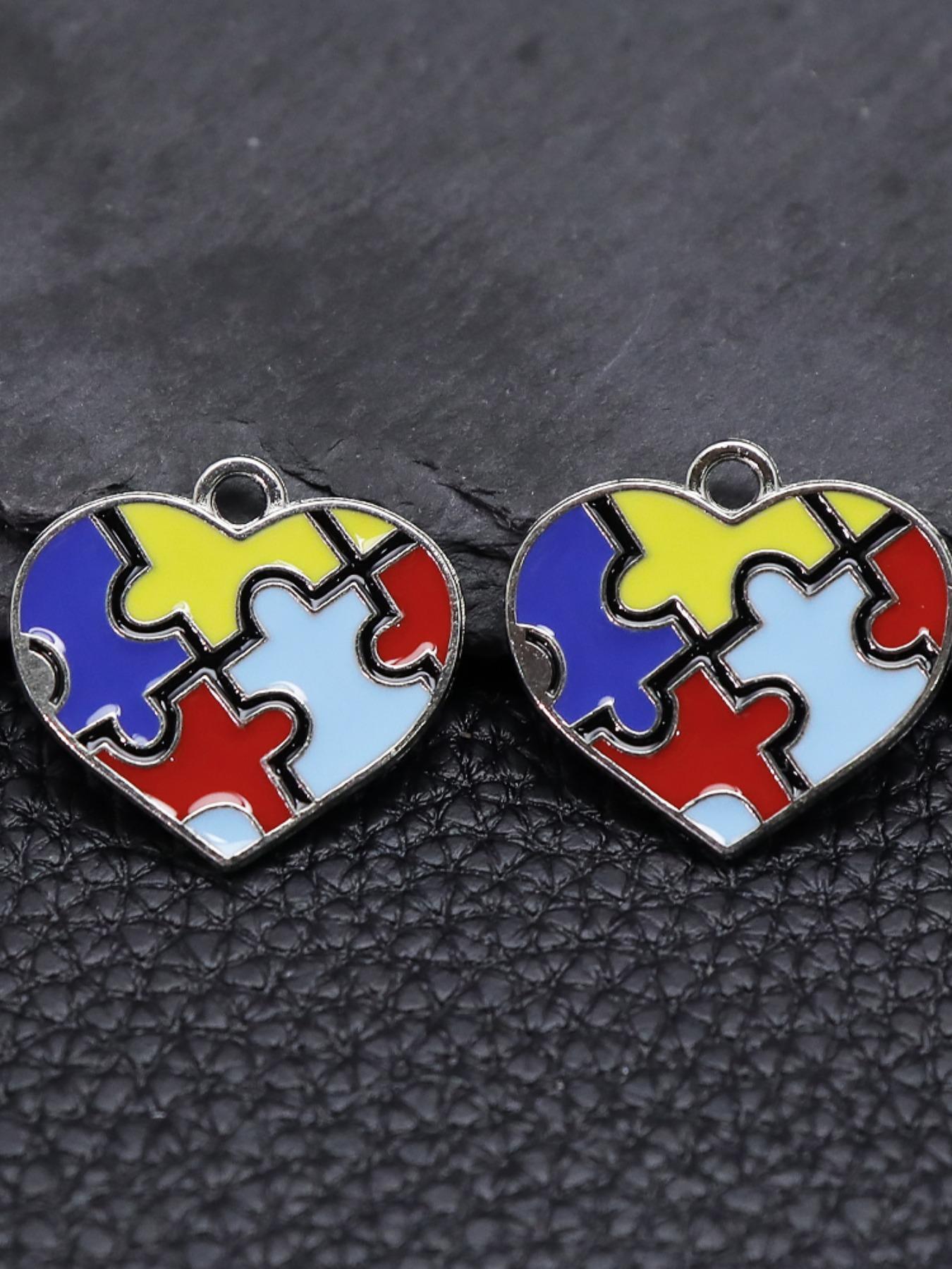5-Piece Autism Awareness Puzzle Charm Set, Enamel Heart Cross Ribbon Pendant, DIY Jewelry Making, Colorful Accessories, DIY Jewelry Decoration