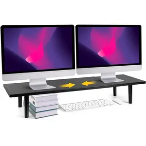 Across-Star Dual-Monitor-Stand-Riser-For-Desk Adjustable Length 32-40 Inch,Large Desktop Computer Monitor Riser For 2 Screens,Desk Shelf Organizer Riser Stand For Computer/Laptop/PC/Printer/TV Black