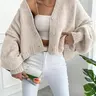 【Black Friday】Women's V Neck Lantern Sleeve Casual Loose-Fit Knitted Cardigan, Fall & Winter Fashion, Plain Color, Knitwear Tops