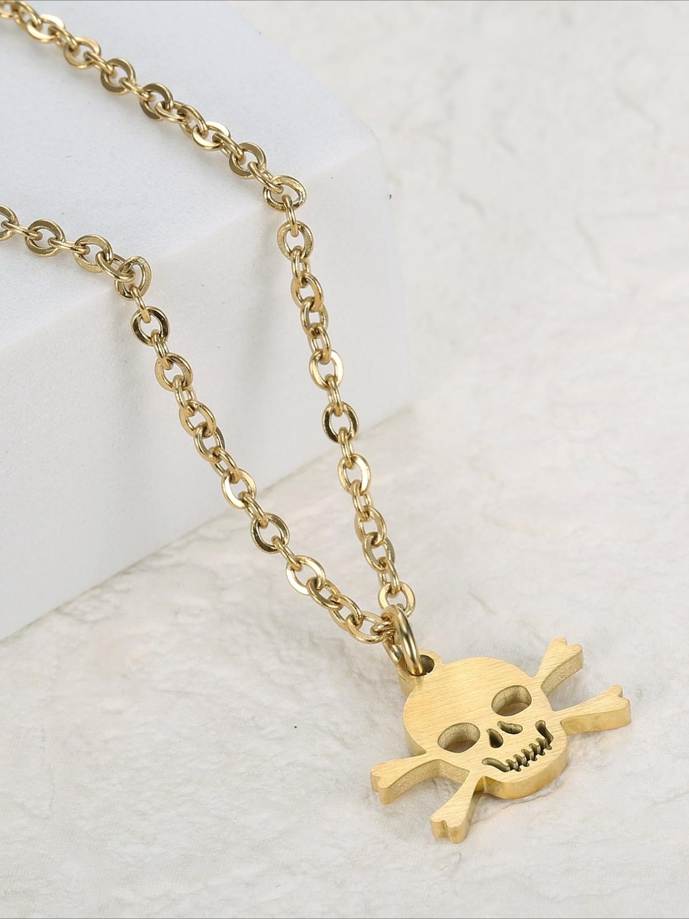 Halloween Skeleton Pendant Necklace, Creative Stainless Steel Necklace, Festival Accessories, Halloween, Punk Style Necklace