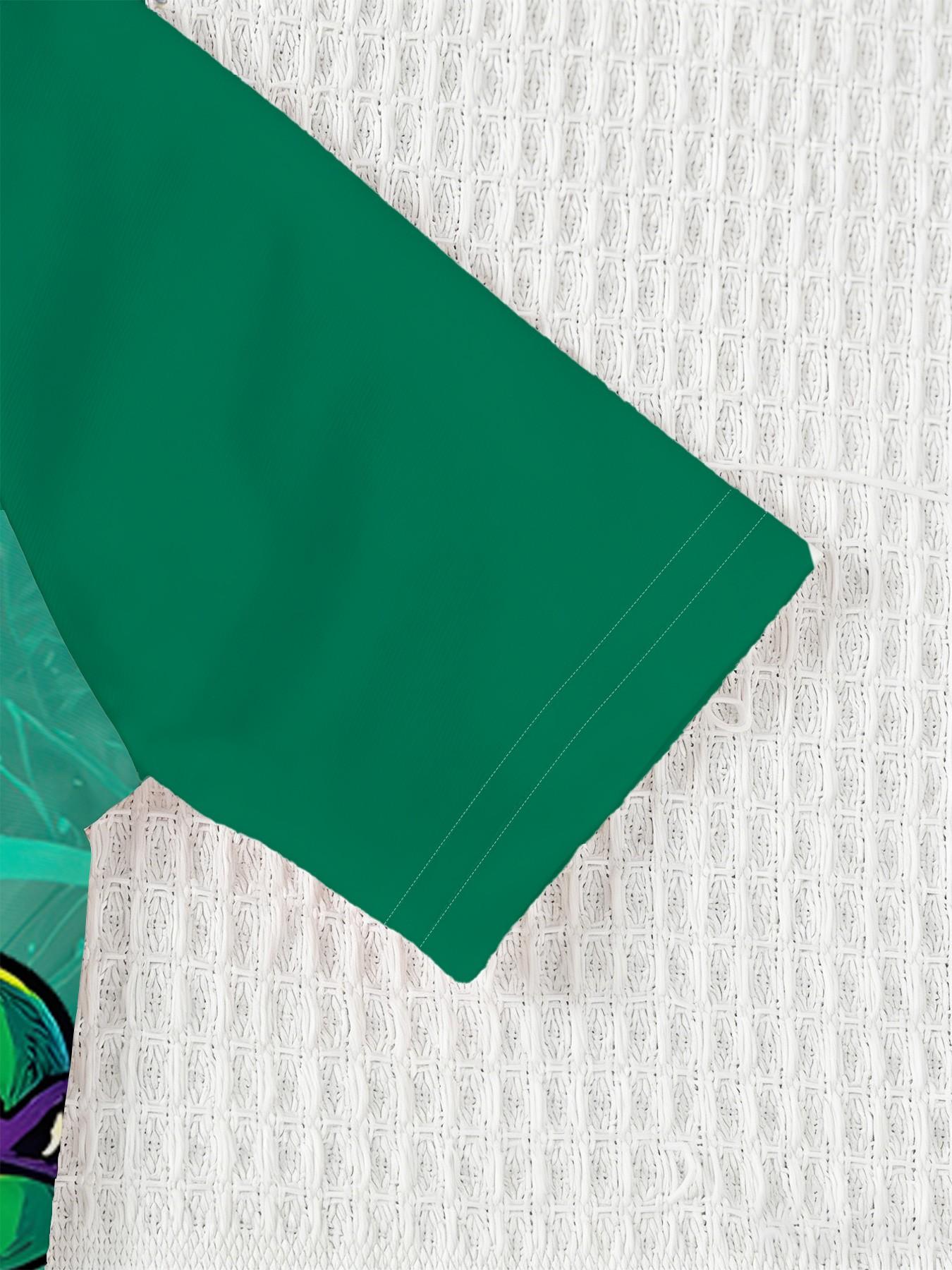 Boys' One-piece Swimsuit "Teenage Mutant Ninja Turtles Sun Protection Style" Teenage Mutant Ninja Turtles cartoon print + contrast-color raglan sleeves, skin-friendly and non-sweaty, suitable for playing in the pool / at the beach / in the water park