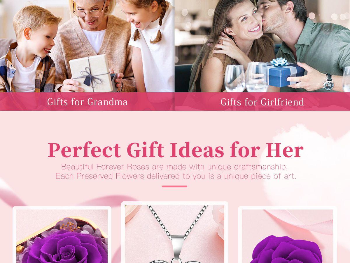 【Real Rose Box】DEEMEI Eternal Rosa Preserved Forever Pendant with Necklace Best Gift for Mom Wife GirlFriend Sister Her in Anniversary Mother's Day