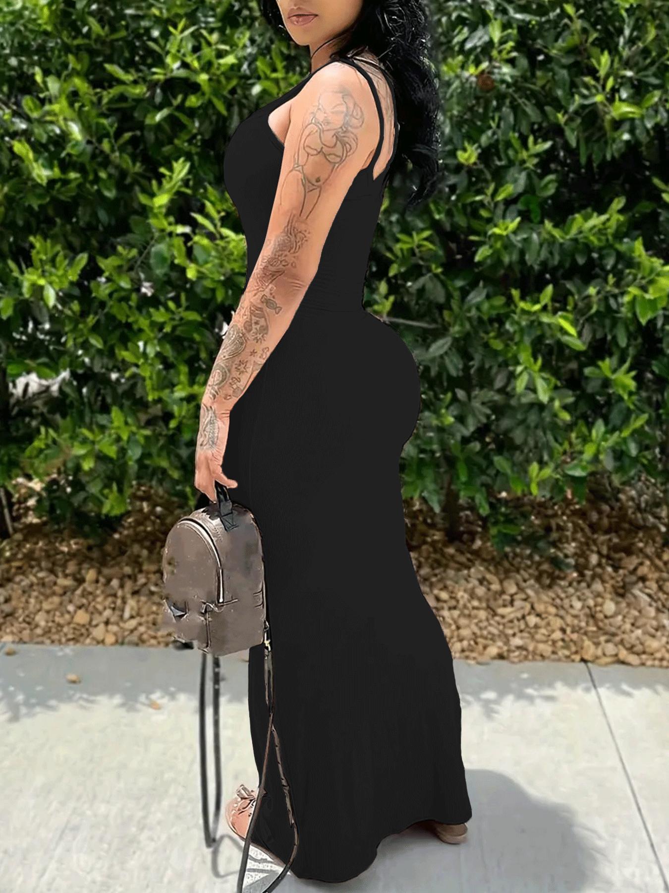 2-Pack Sleeveless Maxi Dress, Elastic Striped Design – Spring/Summer Casual Spaghetti Strap Dress, Slim Fit, Fiber Fabric