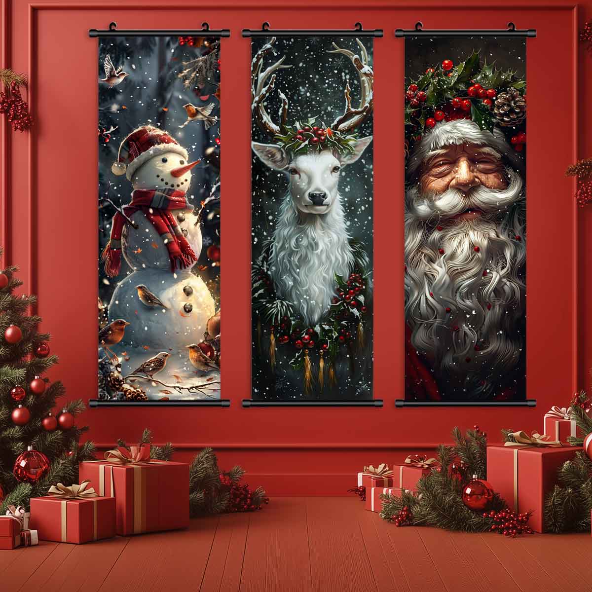 3-Piece Christmas Wall Art Set, Cute Snowman & Santa Claus Posters, Modern Home Decor, Waterproof HD Prints, Unframed Art Print, Gift Box Included