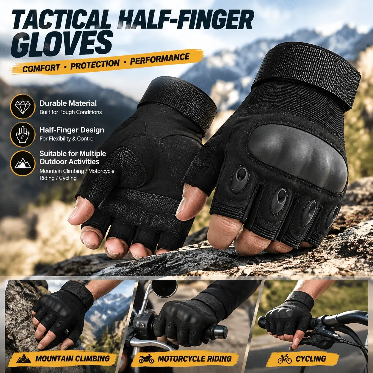 Half-Finger Tactical Gloves, Breathable Quick-Dry Fabric, Anti-Slip Durable, Unisex All-Season, Outdoor Sports Gear