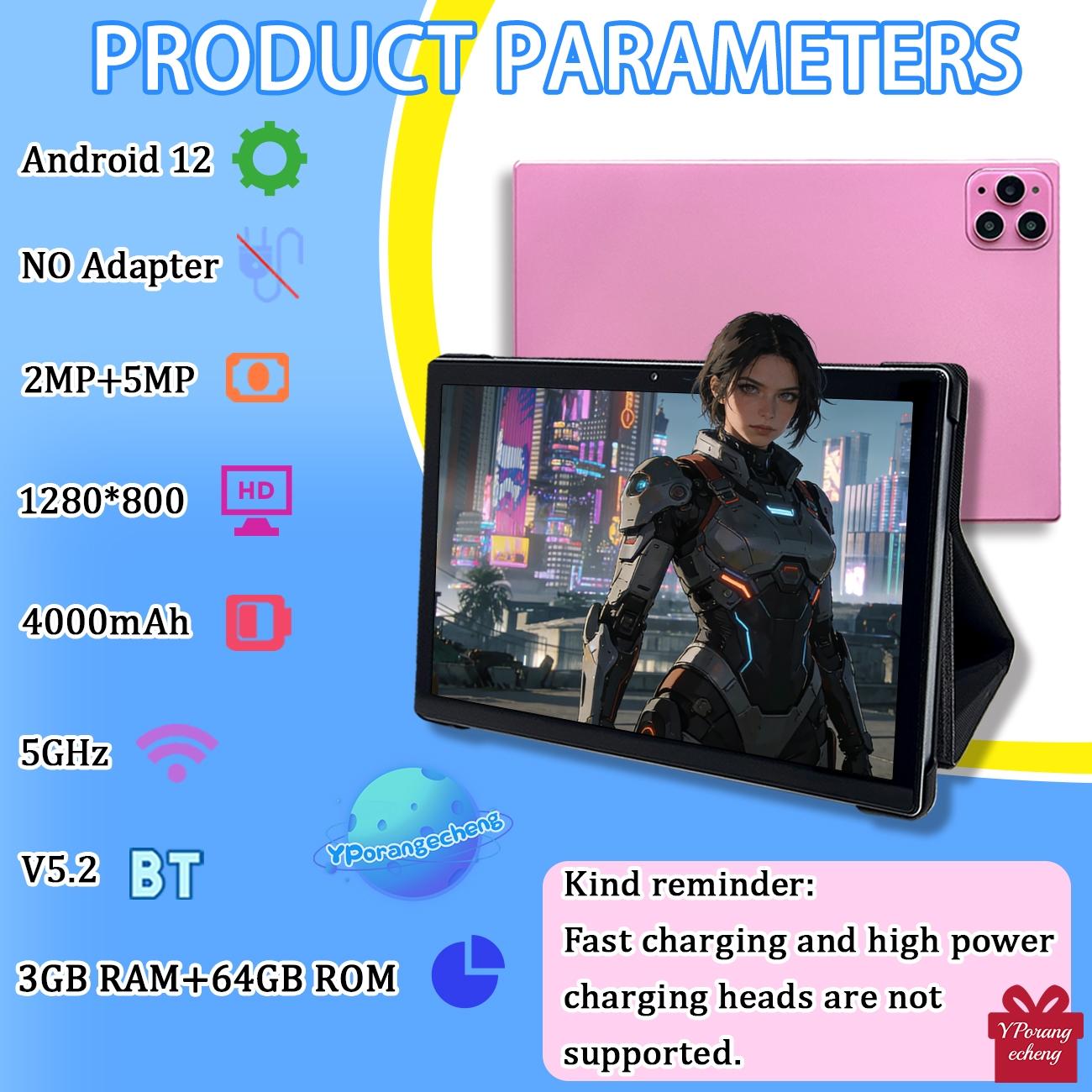 10.1-inch tablet, 9-in-1, Android 12, Android Tablet Pc, expandable 1TB, supports 5G wireless network, smooth internet access, for business and home use, supports high-definition TV watching, anti fall, no adapter, Android Wifi Tablet