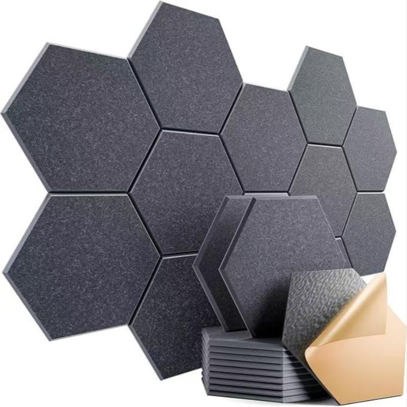 12pcs Hexagonal Self-Adhesive Sound Absorbing Panels, Indoor Noise Reduction Wall Decor, Thick Polyester Fiber, Living Room Decoration