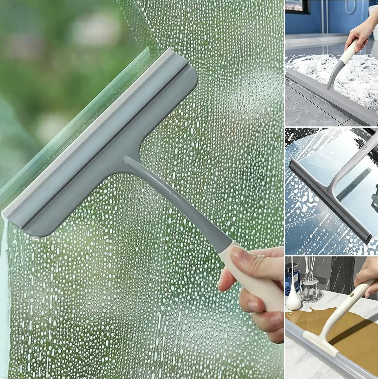 2-Pack Simple Soft Rubber Glass Squeegee, Flexible Strip Leaves No Water Marks, Streak Free Squeegee, Home Cleaning Tool for Bathroom Glass, Windows, Mirrors, Shower Room Countertops