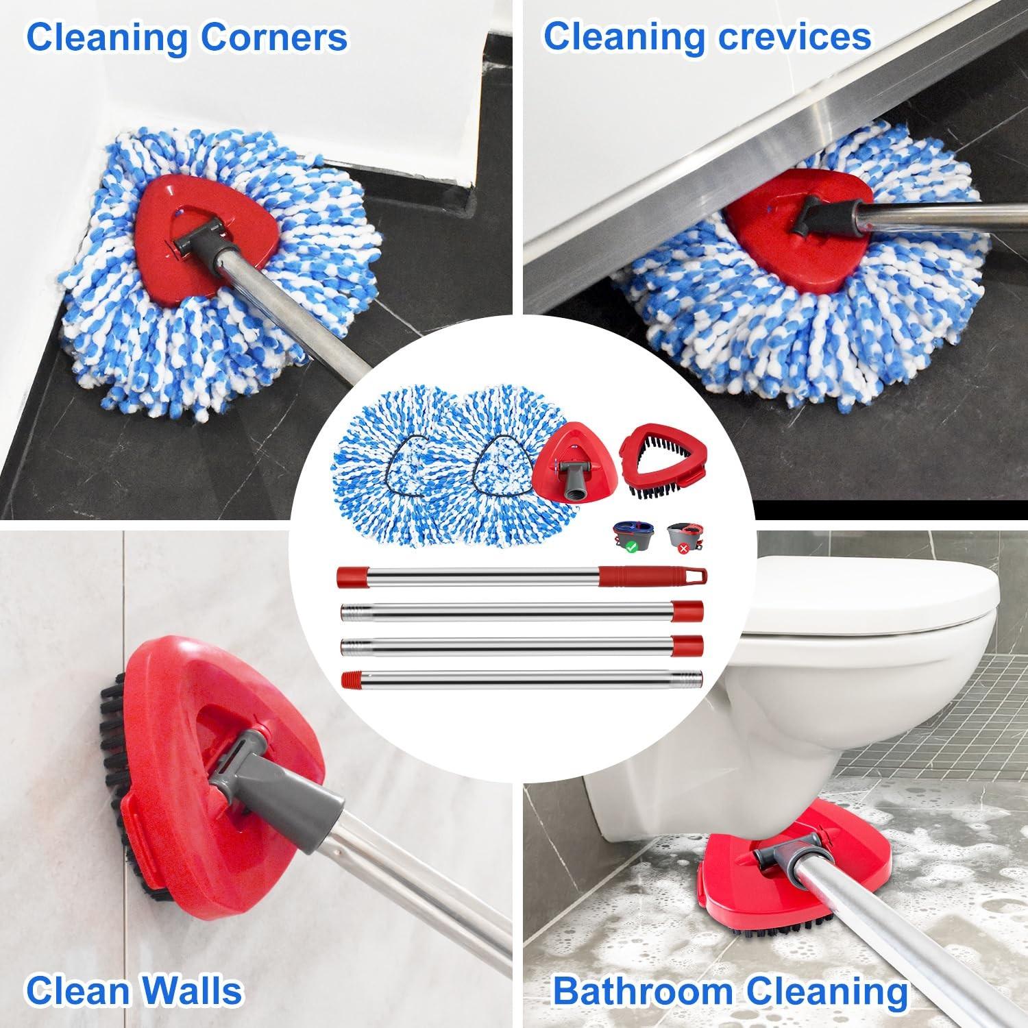 Mop Replacement Accessory Set - Fine Fiber Triangular Mop Head with Handle & Base Design, Compatible with Rotating Spin Mop, Perfect for Household Multi-Surface Hard Floor Scrubbing compatible with O-Cedar/Vileda triangular mop head
