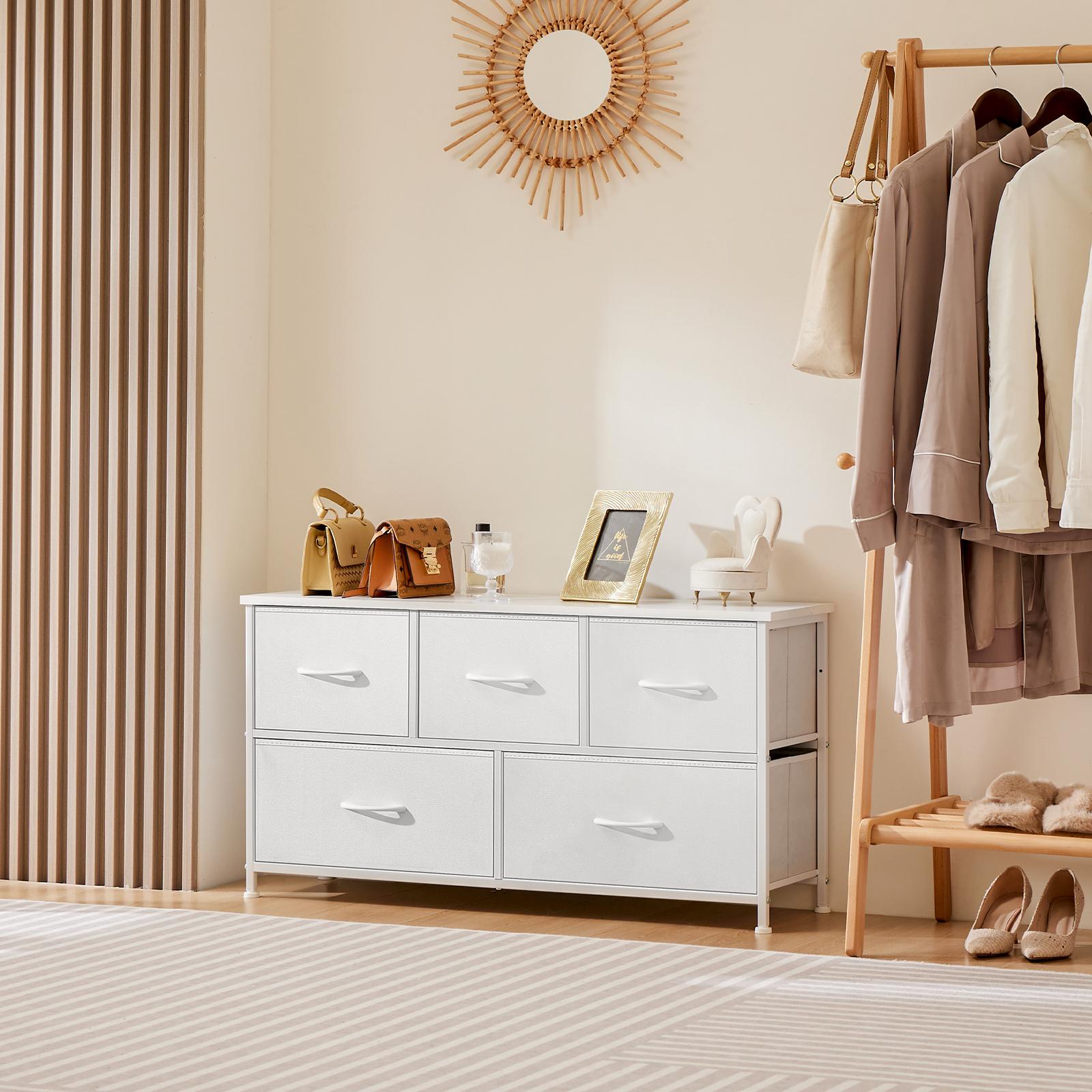 Fabric Storage Cabinet with 5 Drawers | Dressing Table TV Unit with Small Wardrobe for Bedroom & Living Room furniture indoor Organization Aesthetic Modern Design Interior