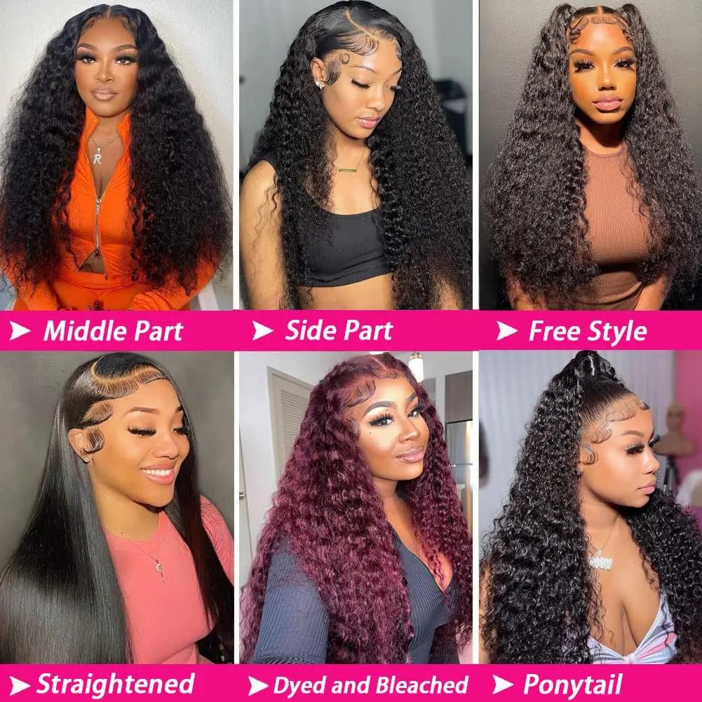 Human Hair Deep Wave 13x6 Lace Frontal Wig Natural Color For Black Women 13x4 Lace Front Human Hair Wigs Deep Wave Lace Front Wig Pre Plucked 180% Density