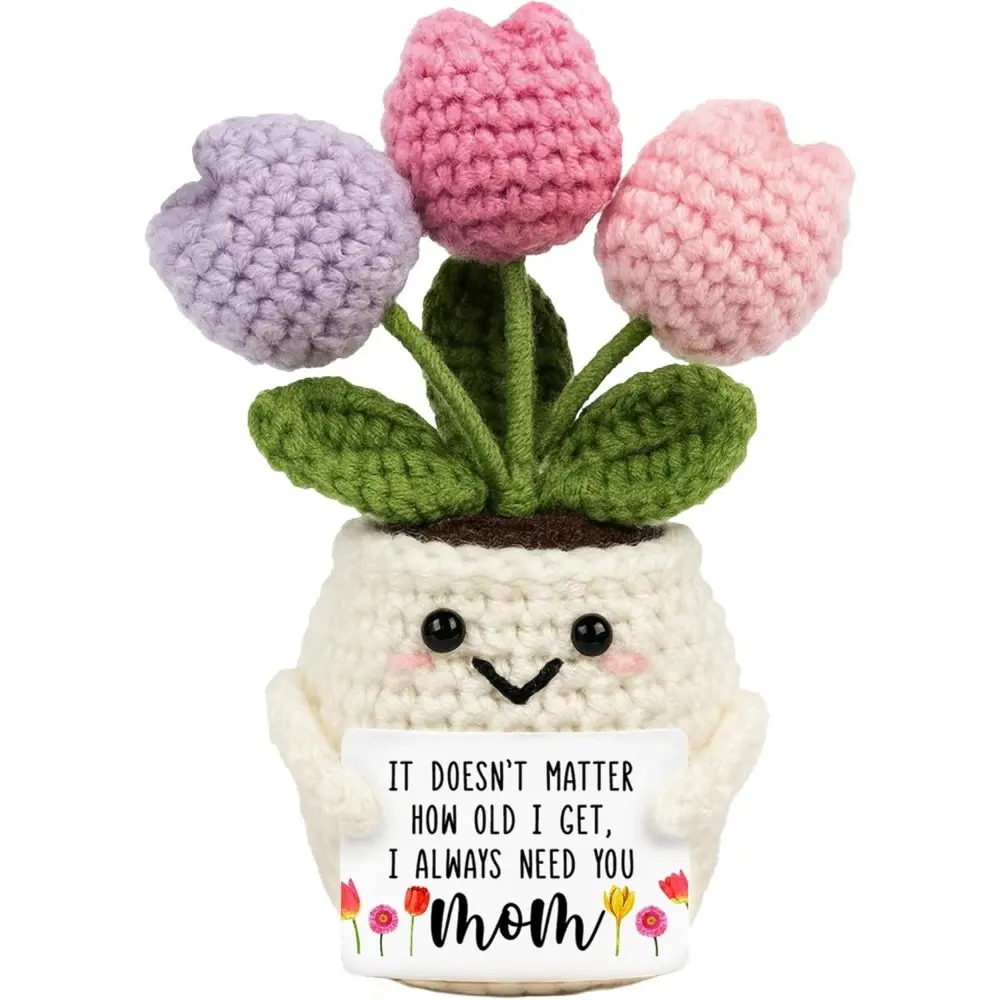 Tulip Knitted Desktop Decor, Teacher's Day Mother's Day Gift, Handmade Crocheted Tulip Flower Ornament, Unique Crafted Present