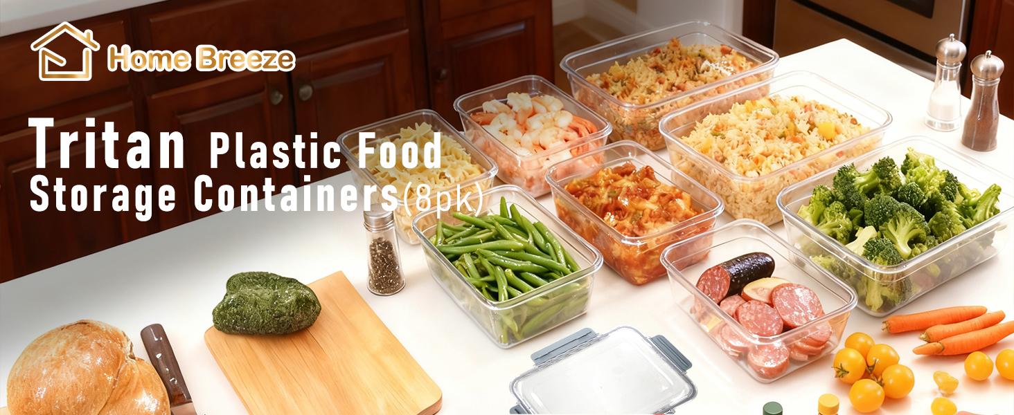2.8L Tritan Containers, Airtight Tritan Locking for Fridge Freezer, Meal Prep, Deli Meat, Snacks, 8 Containers with Lids, 16 pieces, Large, Clear