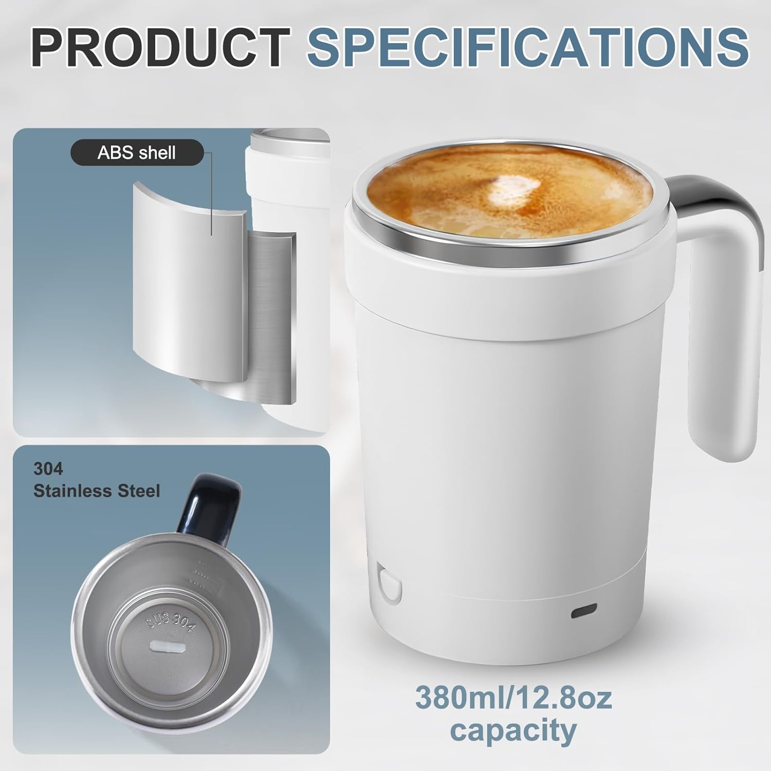 Automatic Stirring Coffee Cup, Rechargeable Automatic Magnetic Stirring Cup with Temperature Display, Drinking Cup Lid with Straw, Suitable for Coffee, Tea and Hot Chocolate, Stirring Mug
