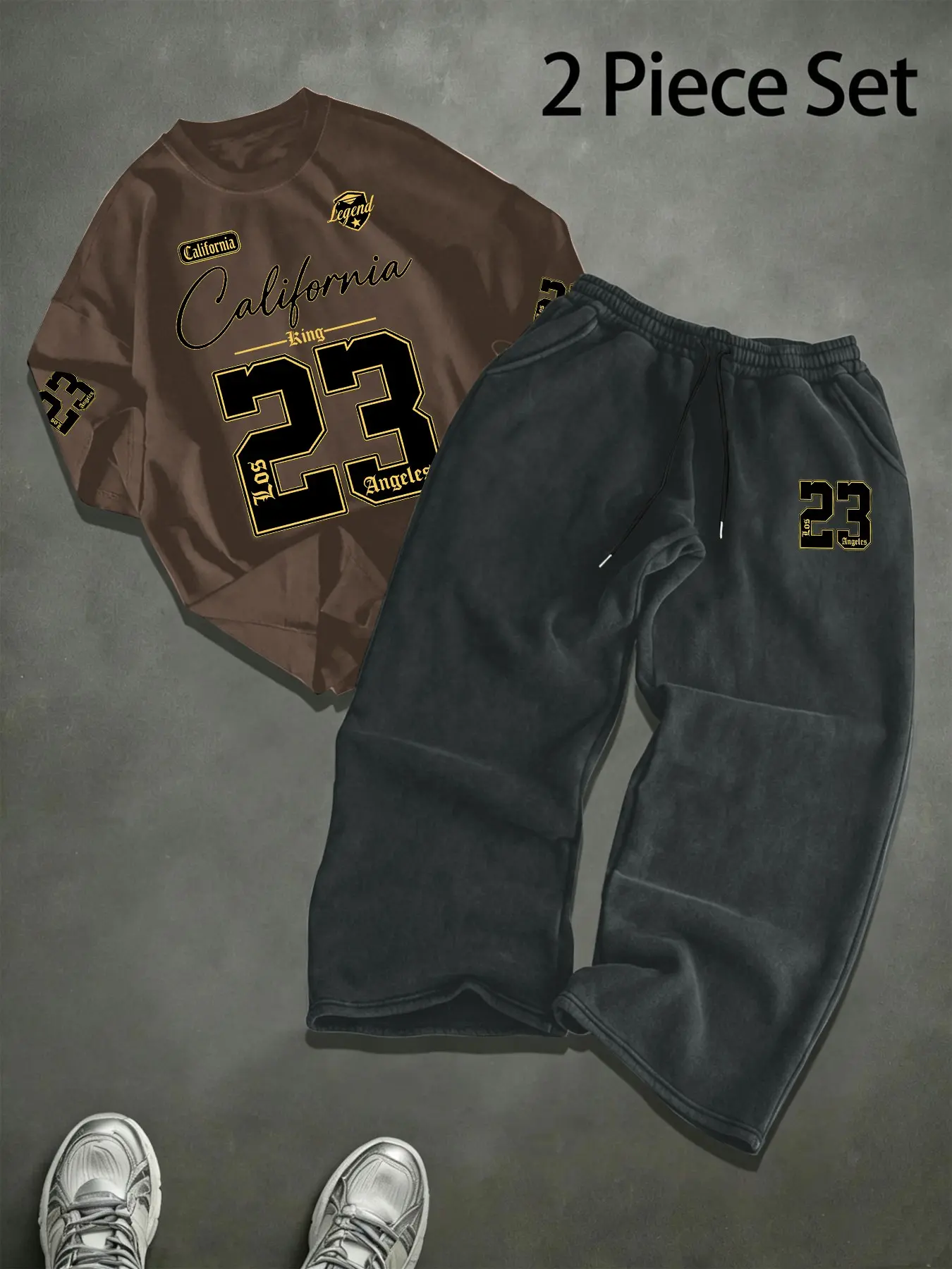 Men's Casual Summer Set, Number 23 Print T-Shirt & Long Pants, Wide Leg, Short Sleeve Loose Fit, Street Fashion for Skateboarding, Commuting, Outing