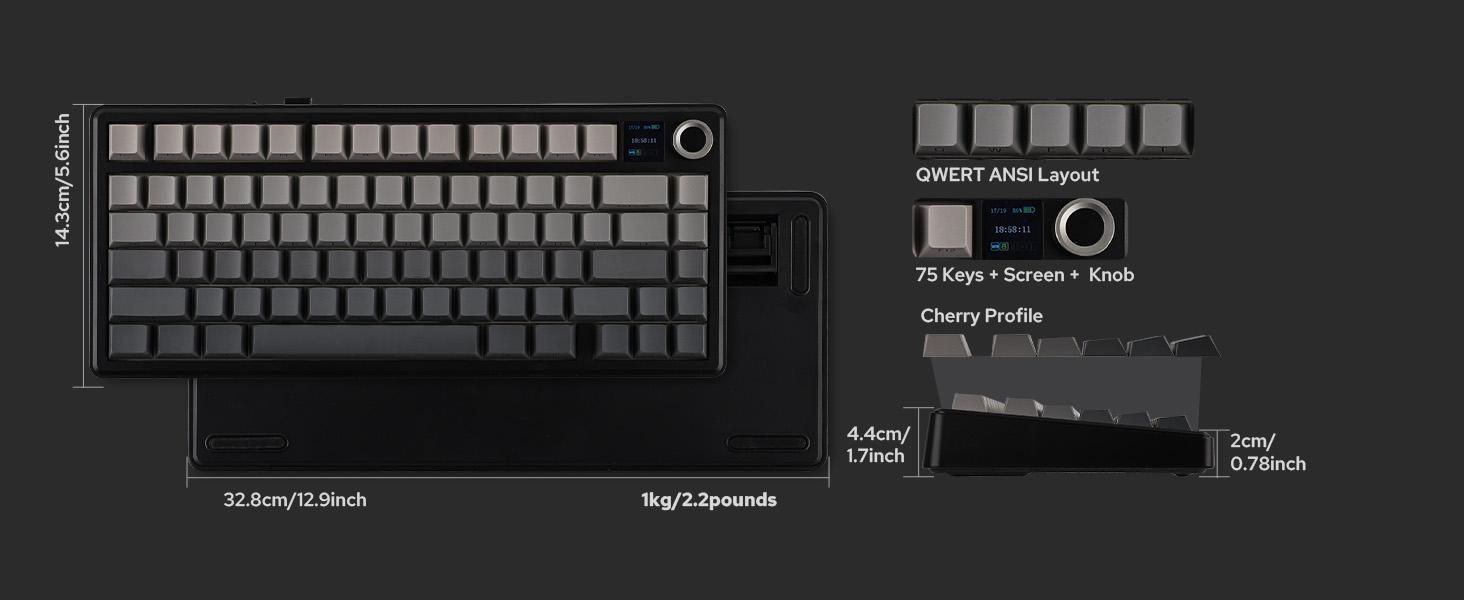 (NEW) Aula F75 MAX Wireless Mechanical Keyboard with TFT Screen and Knob, Gasket Gaming Keyboard in 75% Layout, Hot Swappable, RGB Backlight, for PC/Mac/Linux (Black Gradient)