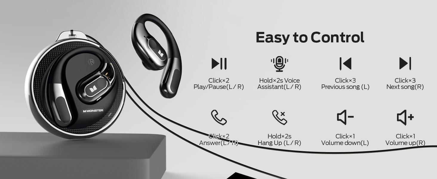 Monster AC330 Open-Ear Wireless Earbuds – Bluetooth 5.4 Headphones with Crystal-Clear Calls, 24H Playtime, Type-C Charging, Stylish Rotating Case with Lanyard, IPX5 Waterproof, Secure Fit for Sports & Daily Use