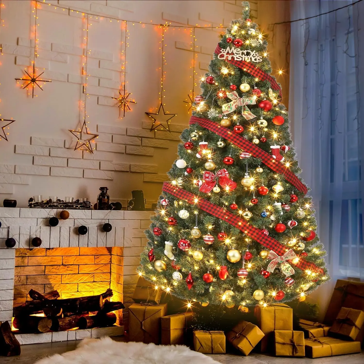 Realistic Spruce Artificial Christmas Tree, 7.5ft Unlit Full Wide Hinged Design, 1450 Green Advice, Collapsible Metal Stand for Home/Office Holiday Decor