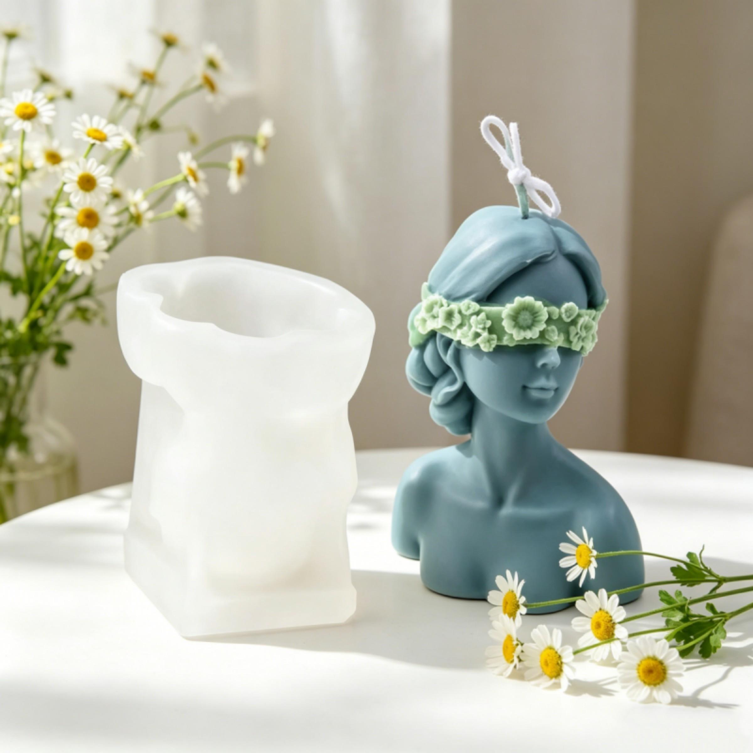 Nordic Style David Statue Candle Silicone Mold 3D Blindfolded Girl Candle Mold Half-length Figure Soap Mould European Gypsum Sculpture Mold Art Living Room Decor