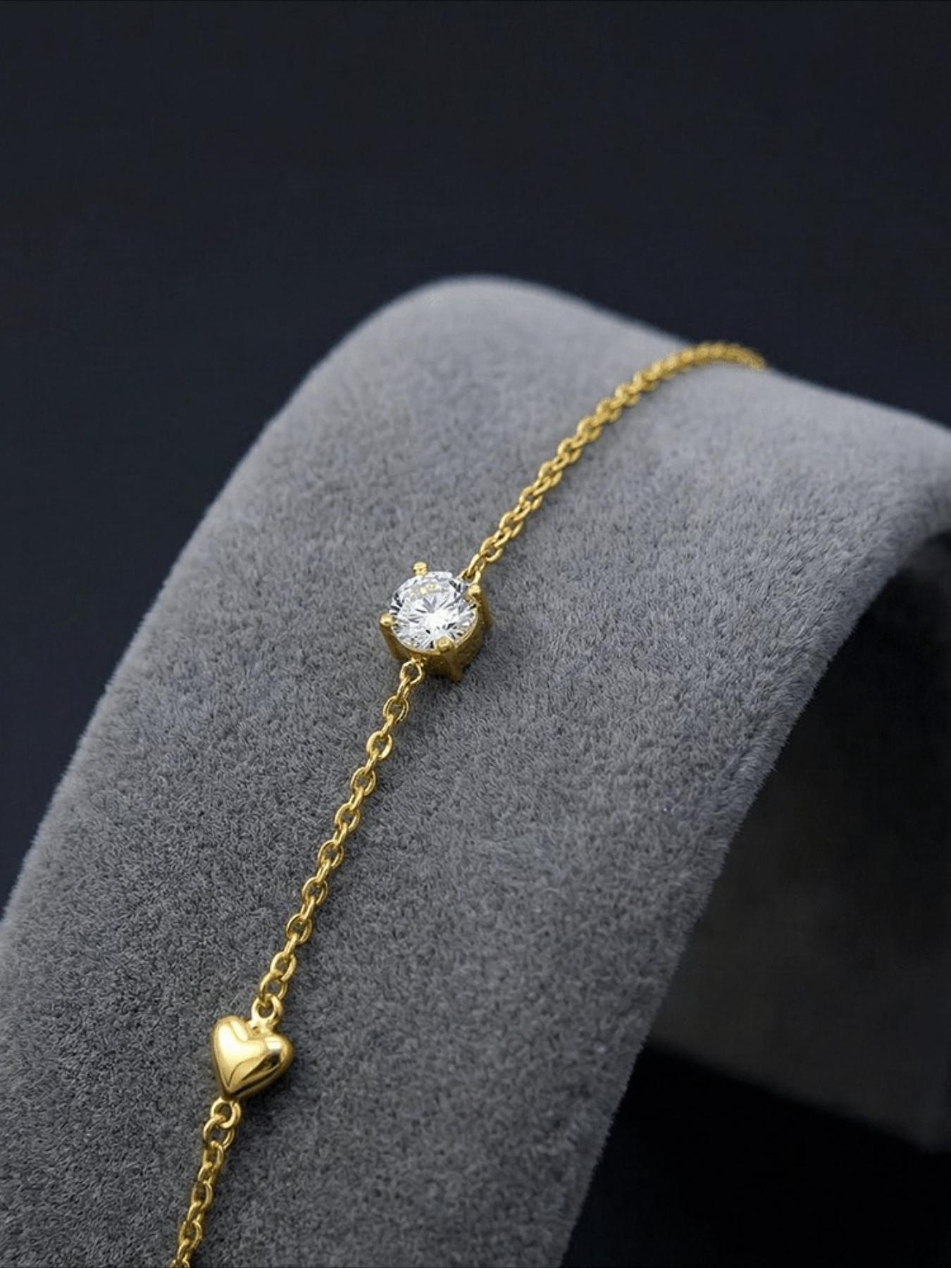 1pc 0.3Carat Golden Single Synthetic Moissanite Heart-shaped Bracelet, A Romantic Jewelry Item That Signifies Commitment. A Fashionable Accessory Suitable for Both Men and Women, Exquisite Accessories, with Box.