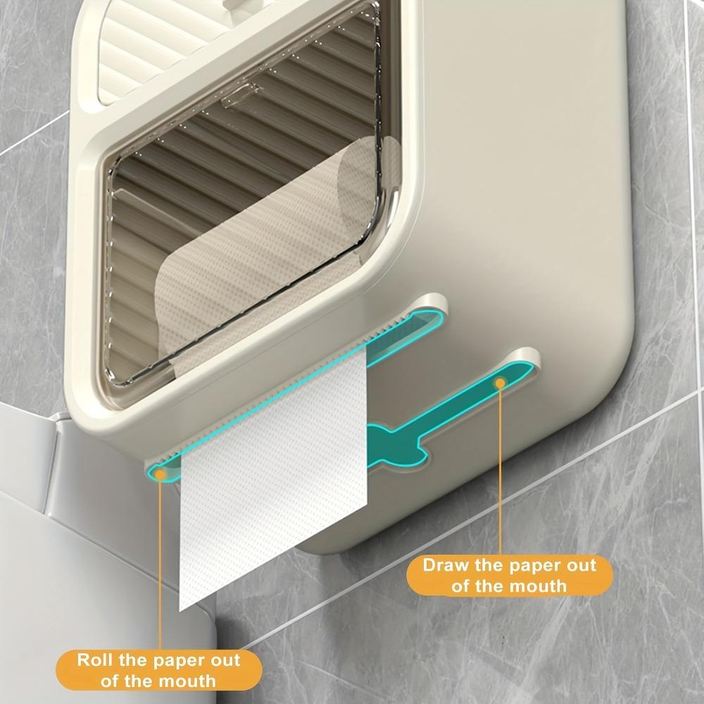 Bathroom Shelf with Drawers, Toilet Tissue Box — Suitable for Both Roll Paper and Facial Tissue. Punch-free Wall-mounted Roll & Facial Tissue Holder, Can Hold Mobile Phones, with Lid, Also for Sanitary Napkin Storage.