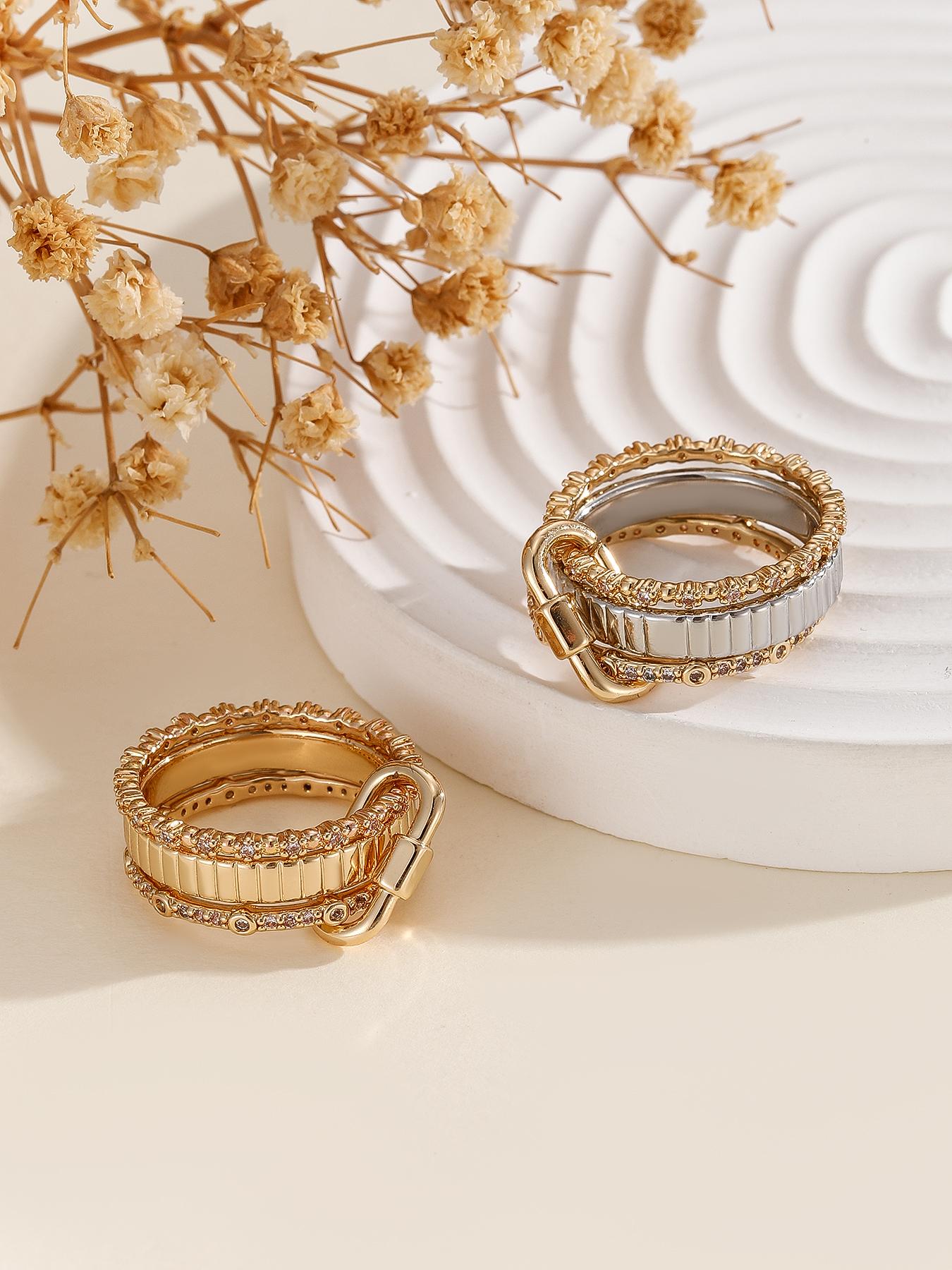 4pcs/3pcs Glamorous Personalized Cubic Zirconia Multi-Layer Adjustable Copper Alloy Colorful Elegant Fashion Stackable Finger Rings