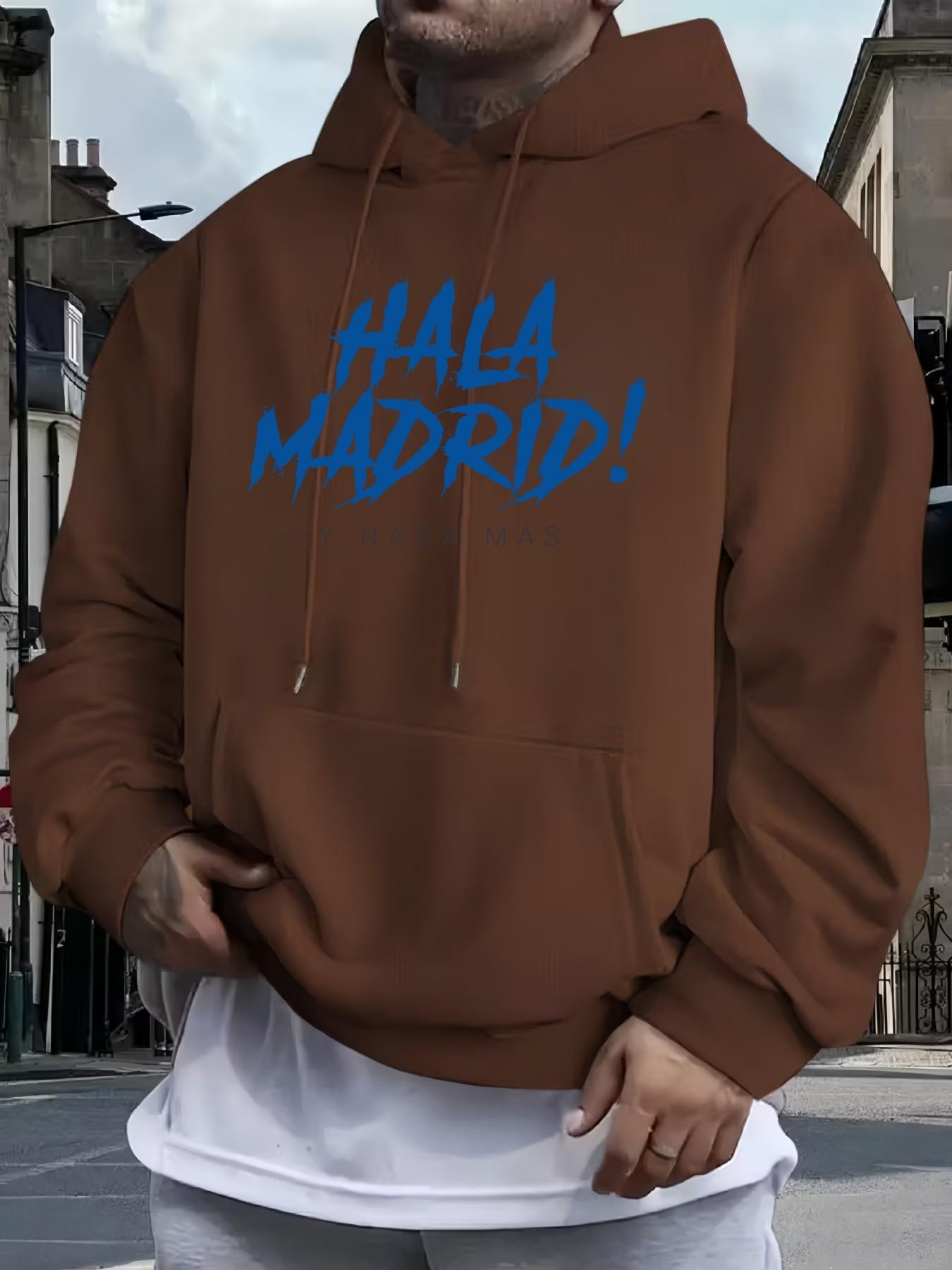 Men's Hala Madrid! Oversized Hoodie, Casual Loose Fit, Soft Comfortable Fabric, Ideal for Daily Wear and Sports, Trendy Printed Design